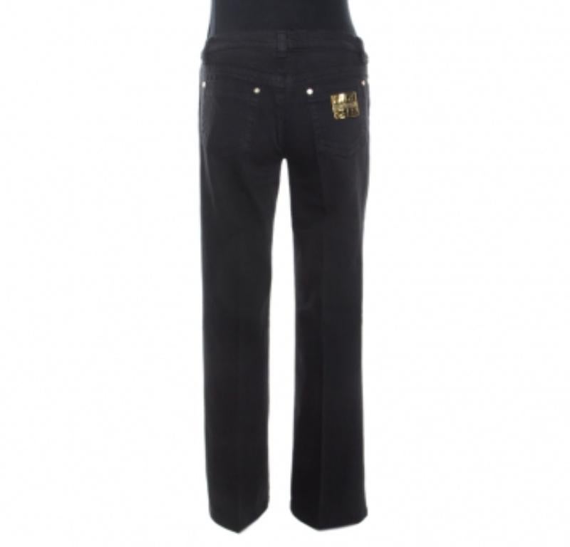 Noir Roberto Cavalli Black Distressed Denim Low Rise Regular Fit Jeans M. en vente