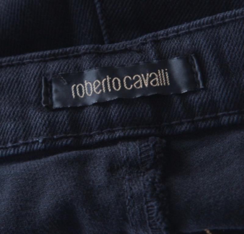 Roberto Cavalli Black Distressed Denim Low Rise Regular Fit Jeans M. en vente 1
