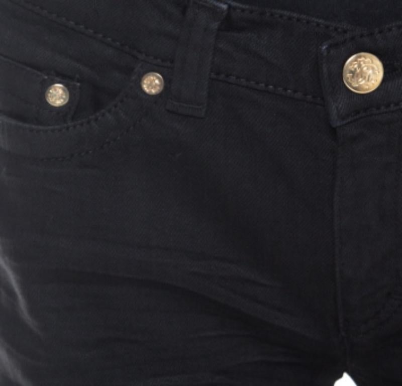 Roberto Cavalli Black Distressed Denim Low Rise Regular Fit Jeans M. en vente 2