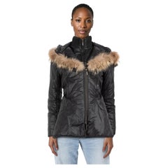 Roberto Cavalli Black Double Zip Fur Trim Coat Size M