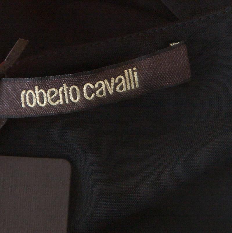 Roberto Cavalli Black Draped Jersey Brooch Neckline Detail Top M In Excellent Condition In Dubai, Al Qouz 2