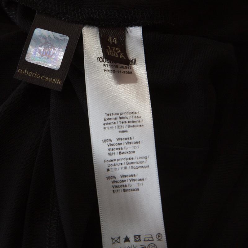 Roberto Cavalli Black Draped Jersey Brooch Neckline Detail Top M 1