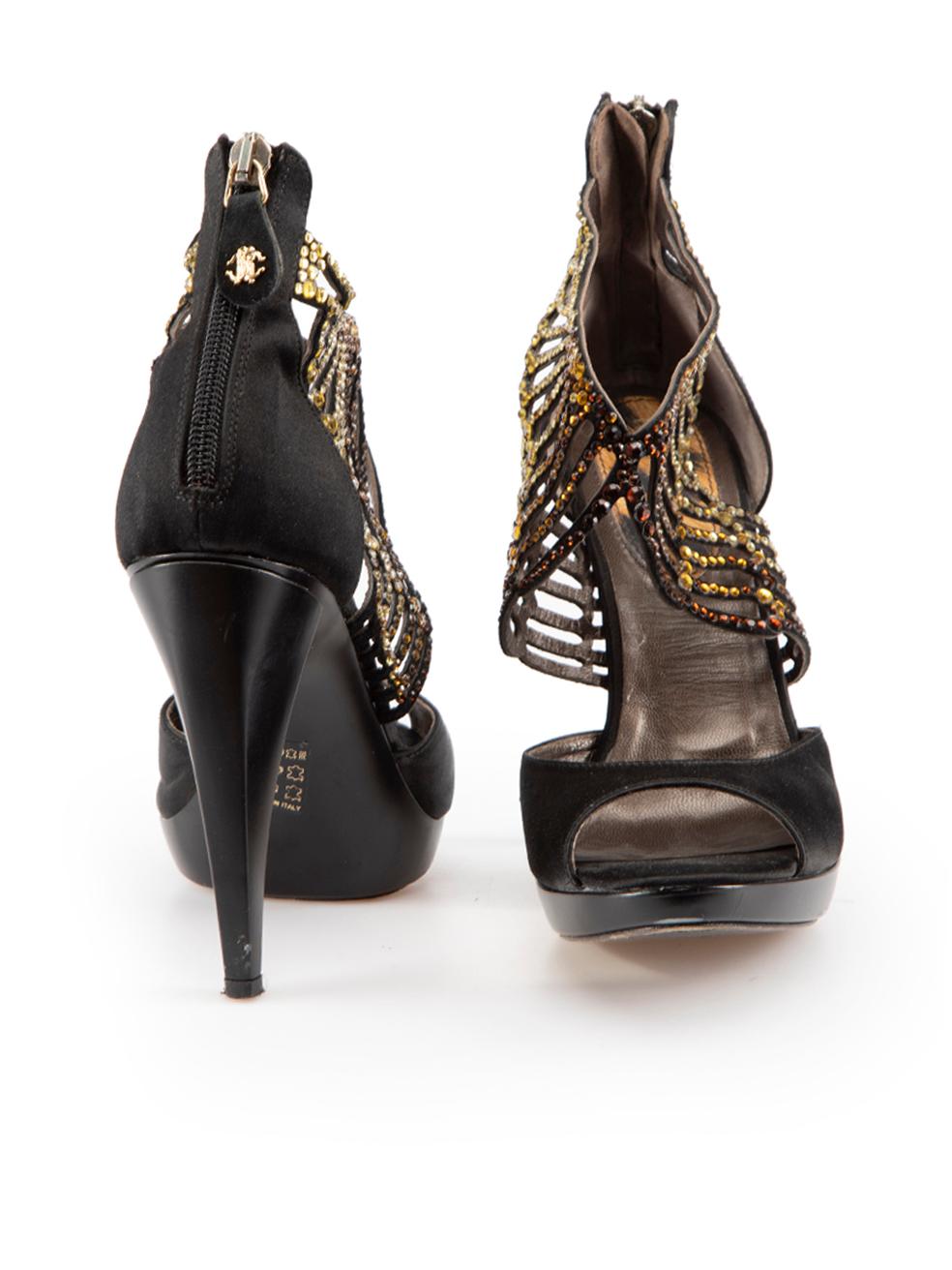 Roberto Cavalli Black Embellish Open Toe Sandals Size IT 37 In Excellent Condition For Sale In London, GB