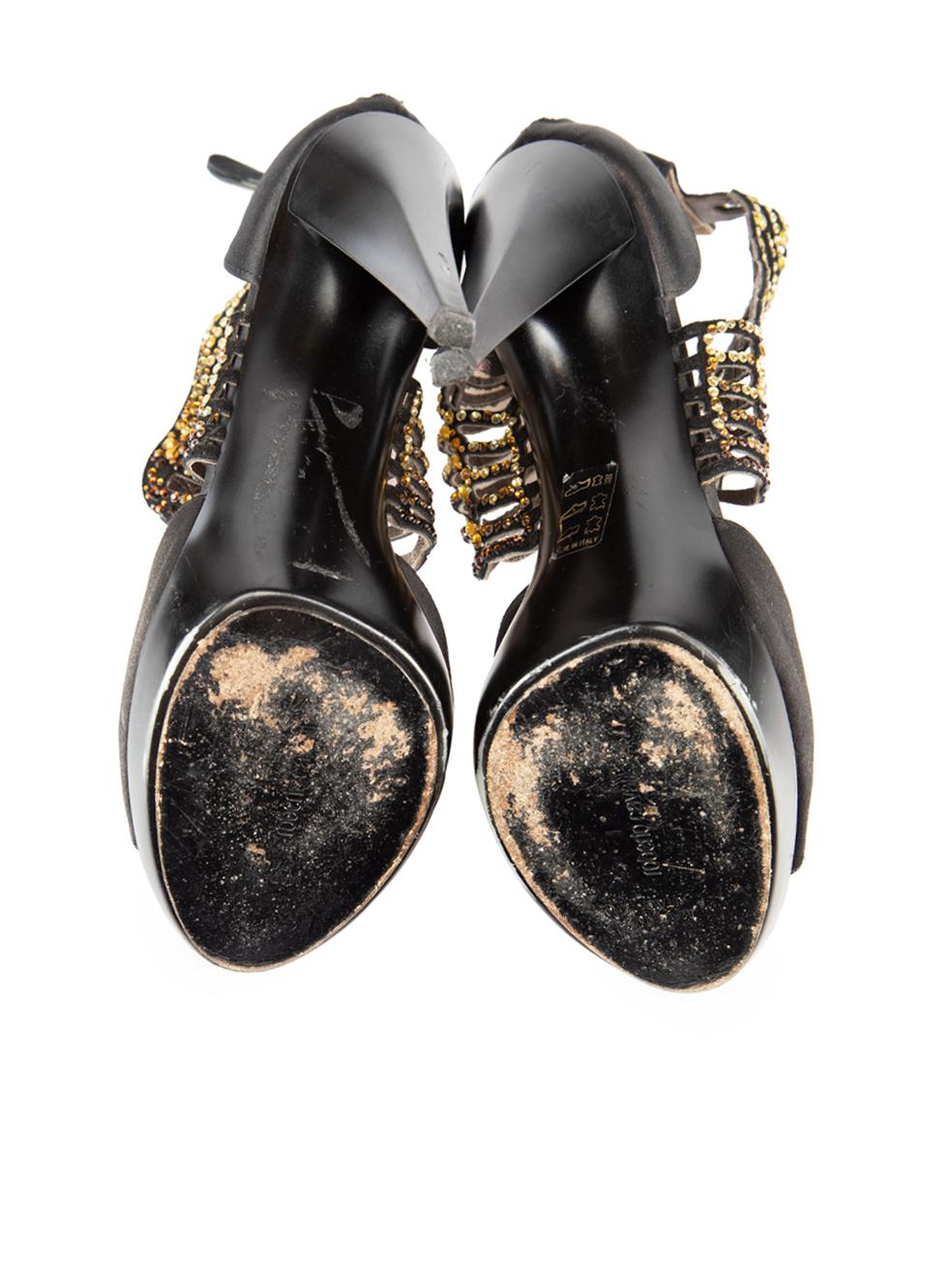 Women's Roberto Cavalli Black Embellish Open Toe Sandals Size IT 37 For Sale