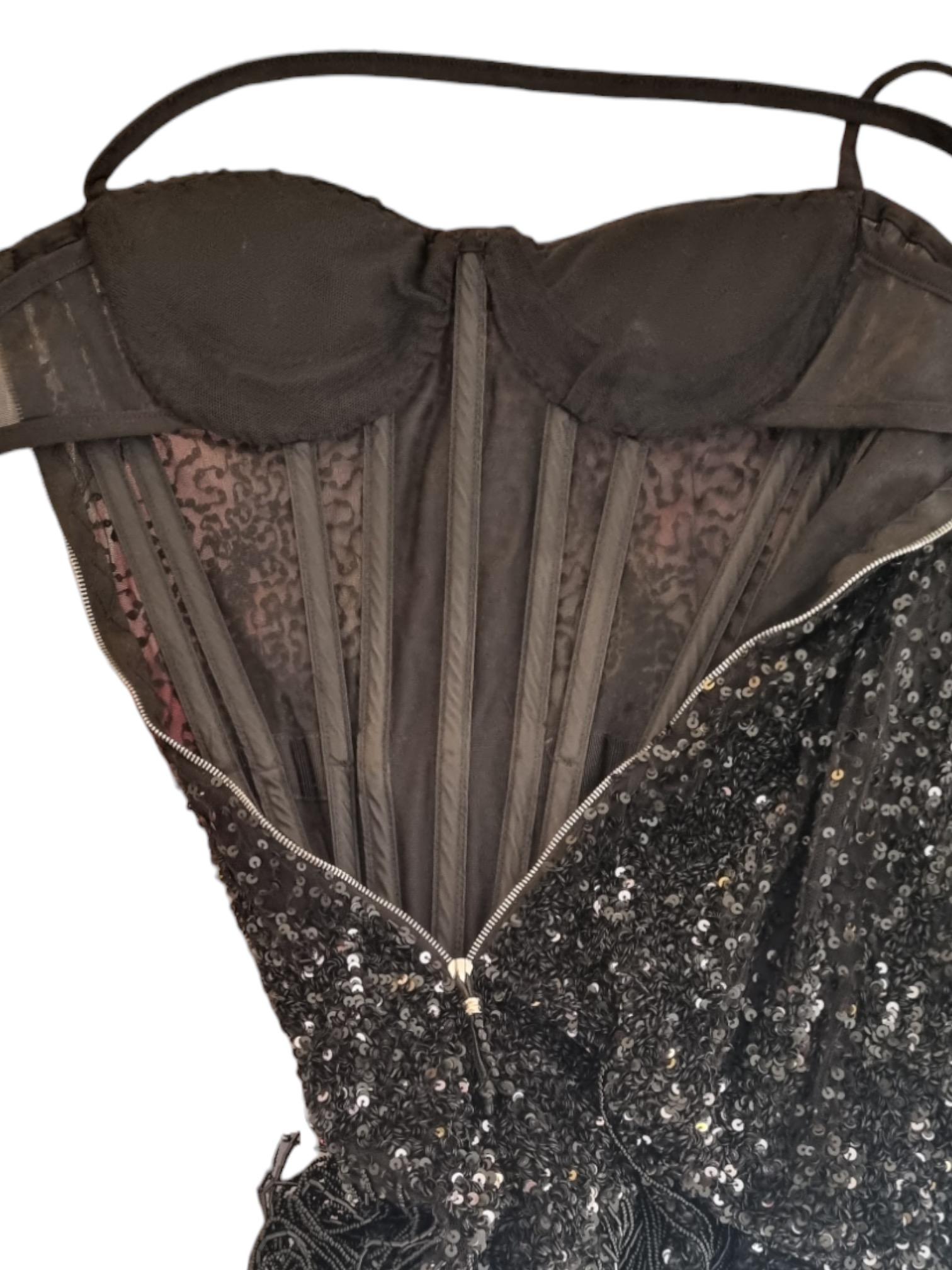 Roberto Cavalli black embellished corset dress, SS 2004 In Excellent Condition For Sale In London, GB