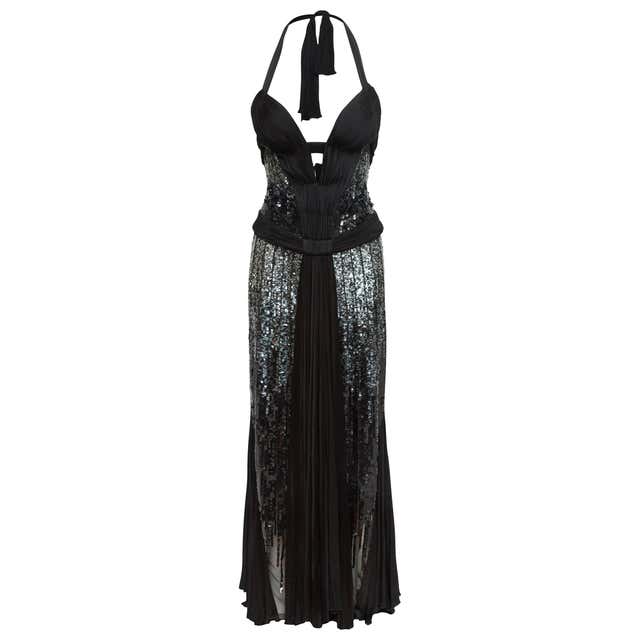 Roberto Cavalli Black Embellished Halter Gown at 1stDibs