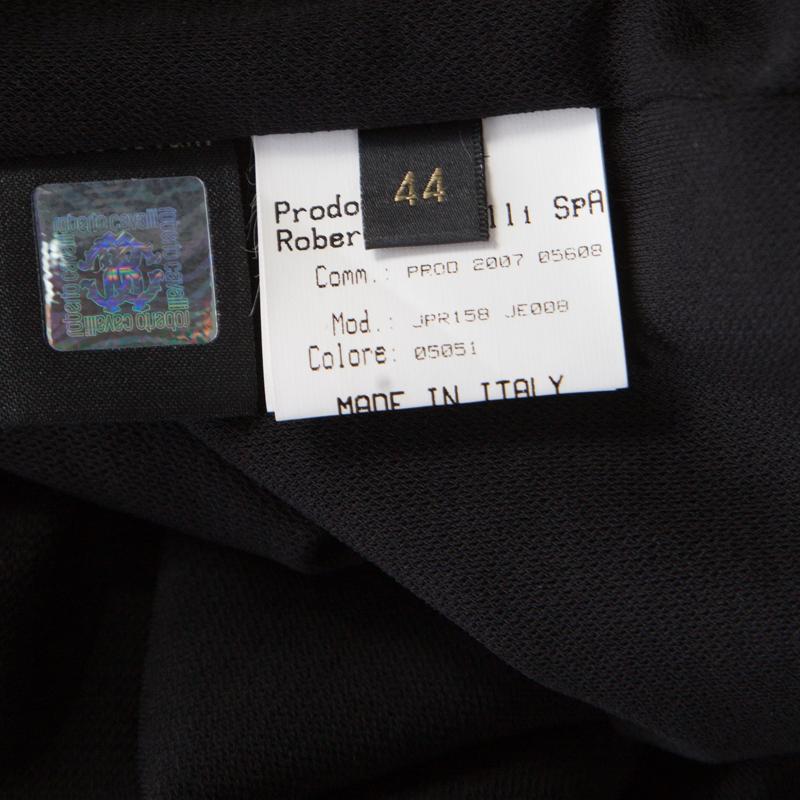 Roberto Cavalli Black Embellished Trim Long Sleeve Plunge Neck Dress M 2