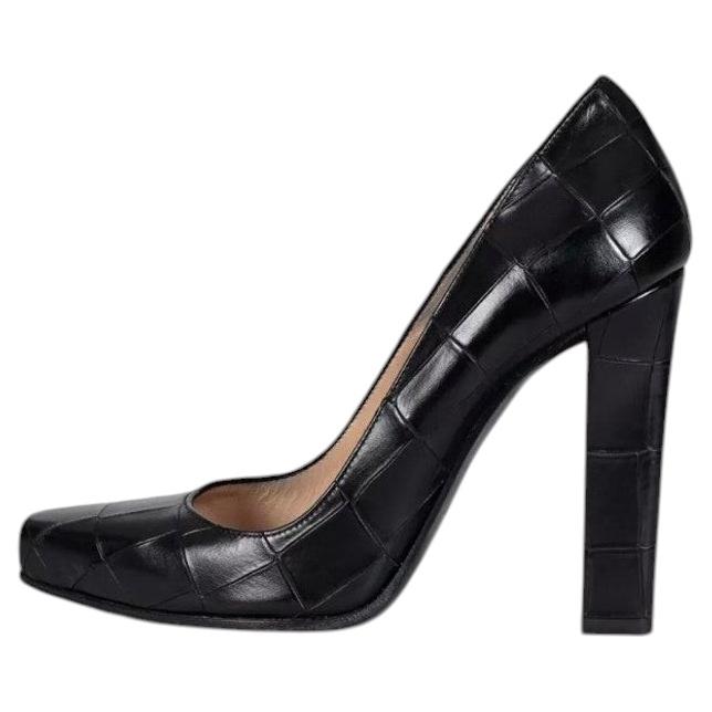 Roberto Cavalli Pumps aus schwarzem, geprägtem Leder mit Blockabsatz, Größe 36