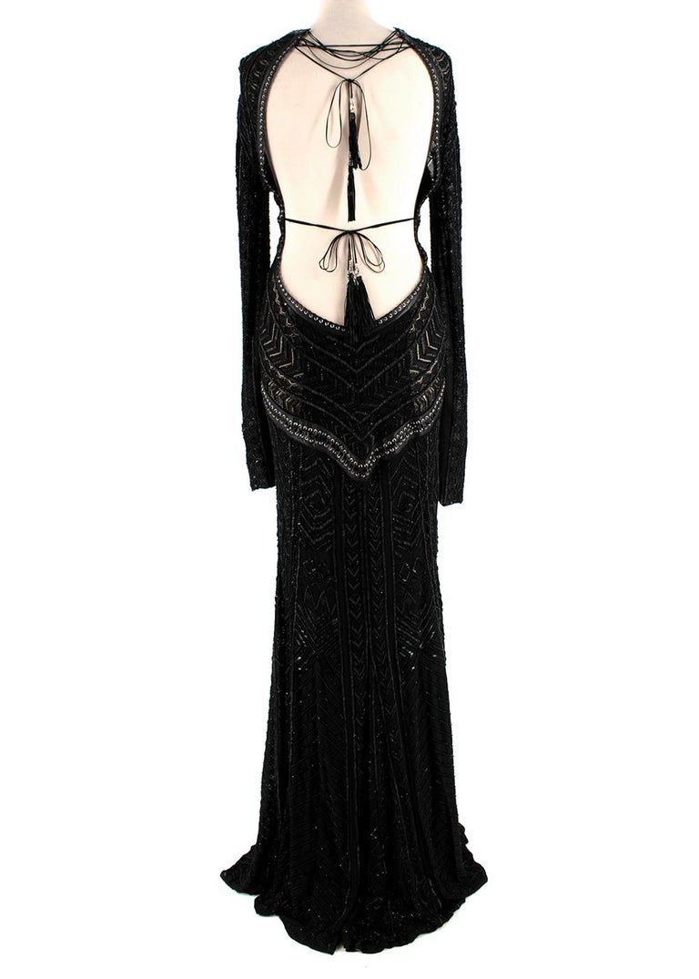Roberto Cavalli Black Leather And Lace Dress S/S 2004 Roberto Cavalli  Geometric Black Embellished Leather