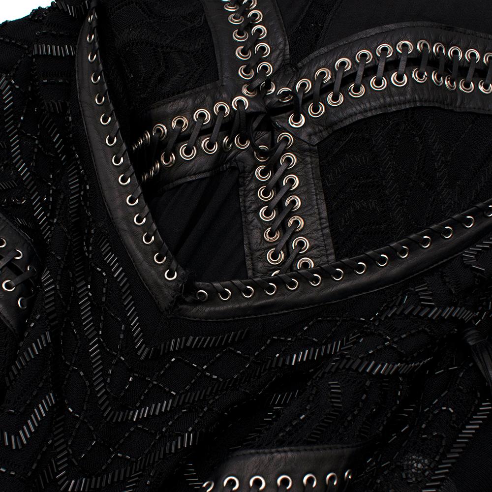 Women's or Men's Roberto Cavalli Black Embroidered & Embellished Leather Detailed Gown - US 2