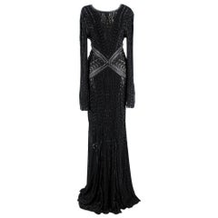 Roberto Cavalli Black Embroidered & Embellished Leather Detailed Gown - US 2