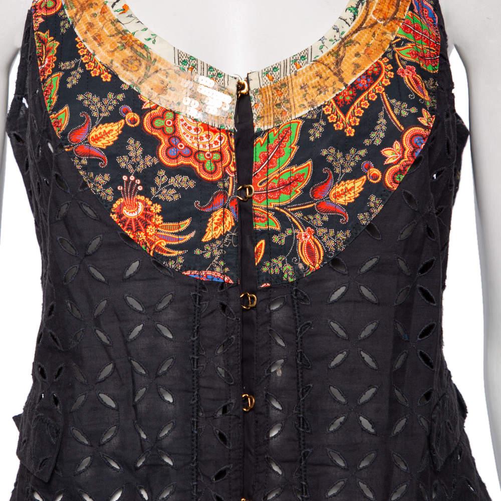 Women's Roberto Cavalli Black Eyelet Cotton & Sequin Embellished Detailed Vest M