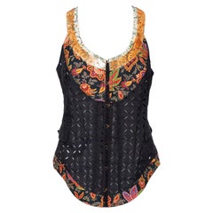 Roberto Cavalli Black Eyelet Cotton & Sequin Embellished Detailed Vest M