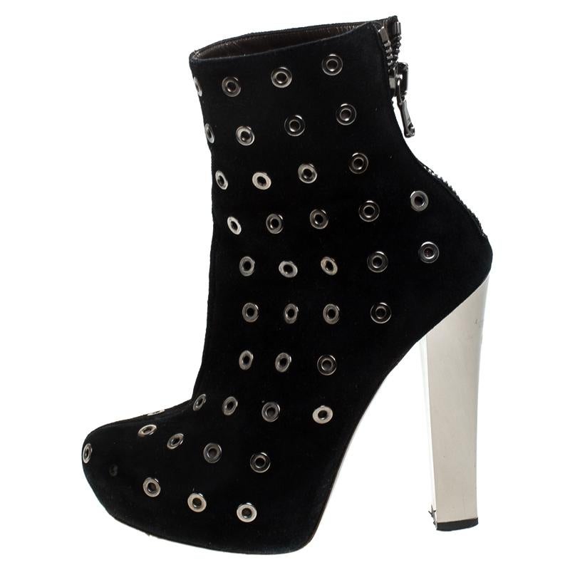De las mujeres Roberto Cavalli Botines con plataforma de ante ojal negro Talla 36.5
