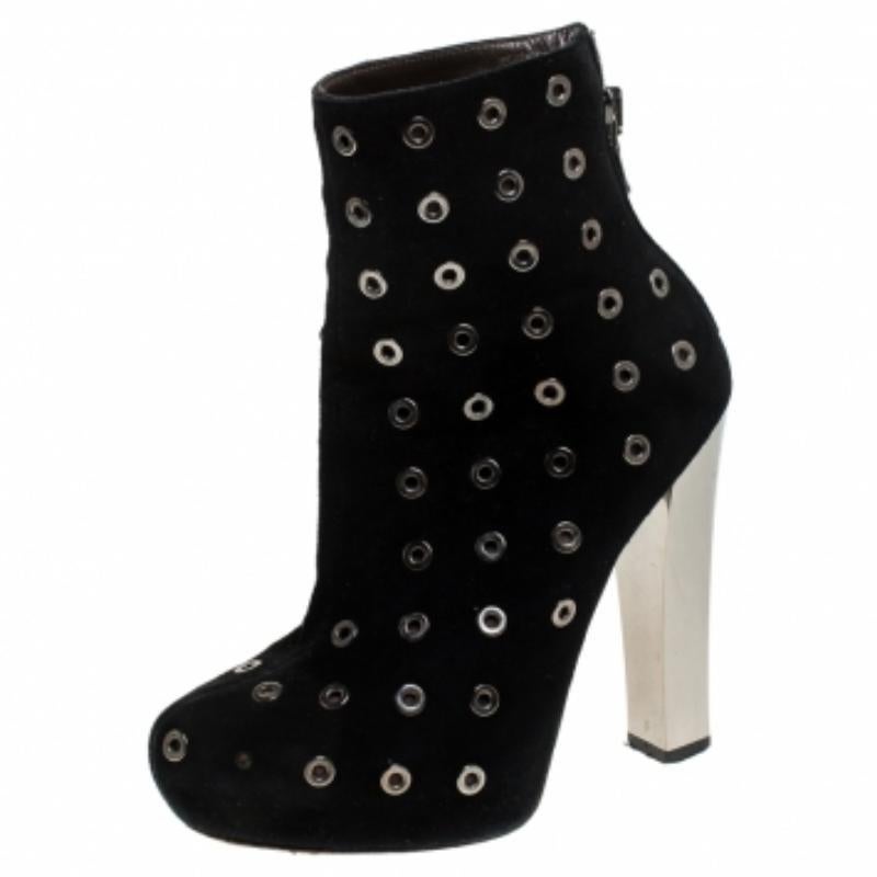 Roberto Cavalli - Stivaletti con plateau in pelle scamosciata con occhielli neri - misura 36,5 in vendita 2