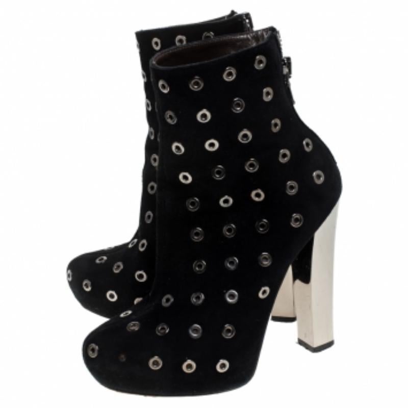 Roberto Cavalli - Stivaletti con plateau in pelle scamosciata con occhielli neri - misura 36,5 in vendita 3