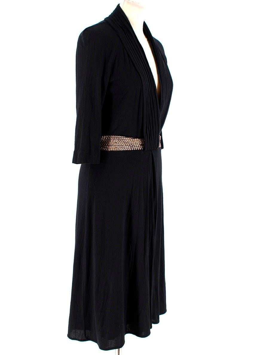 Roberto Cavalli Black Fitted Dress with Embellished Waist 

- Stud Embellishment Waist 
- Cropped Long Sleeve 
- V Line Neck 
- Zip Side Feature 

85% Modal, 5% Elastin, 10% Cashmere 

Made in Italy 
Measurements are taken laying flat, seam to seam.