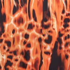 Roberto Cavalli Black Flames Print Silk Leather Fringed Scarf