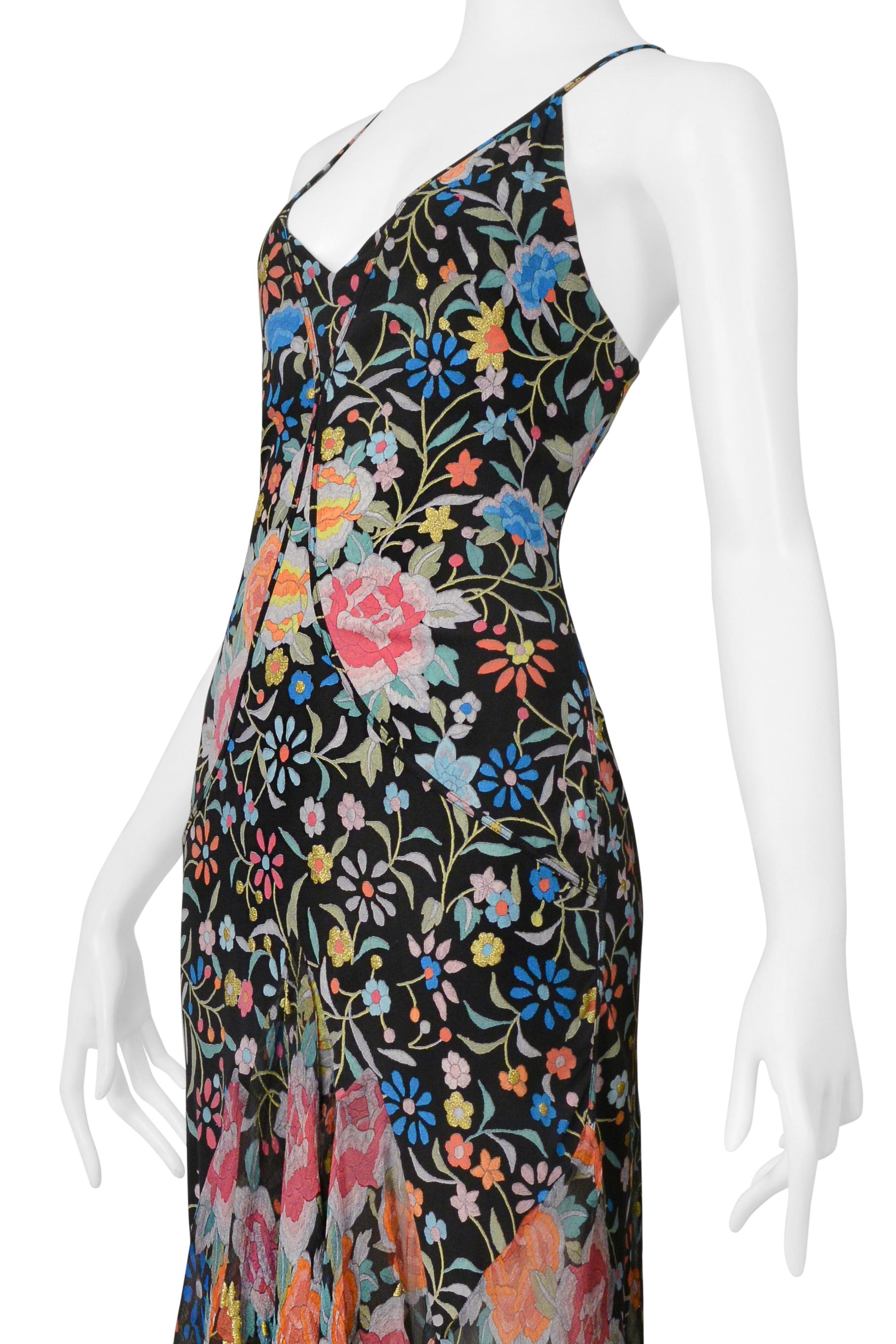 Donna Roberto Cavalli - Vestito in seta con stampa floreale nera ricamata - Aw 2004