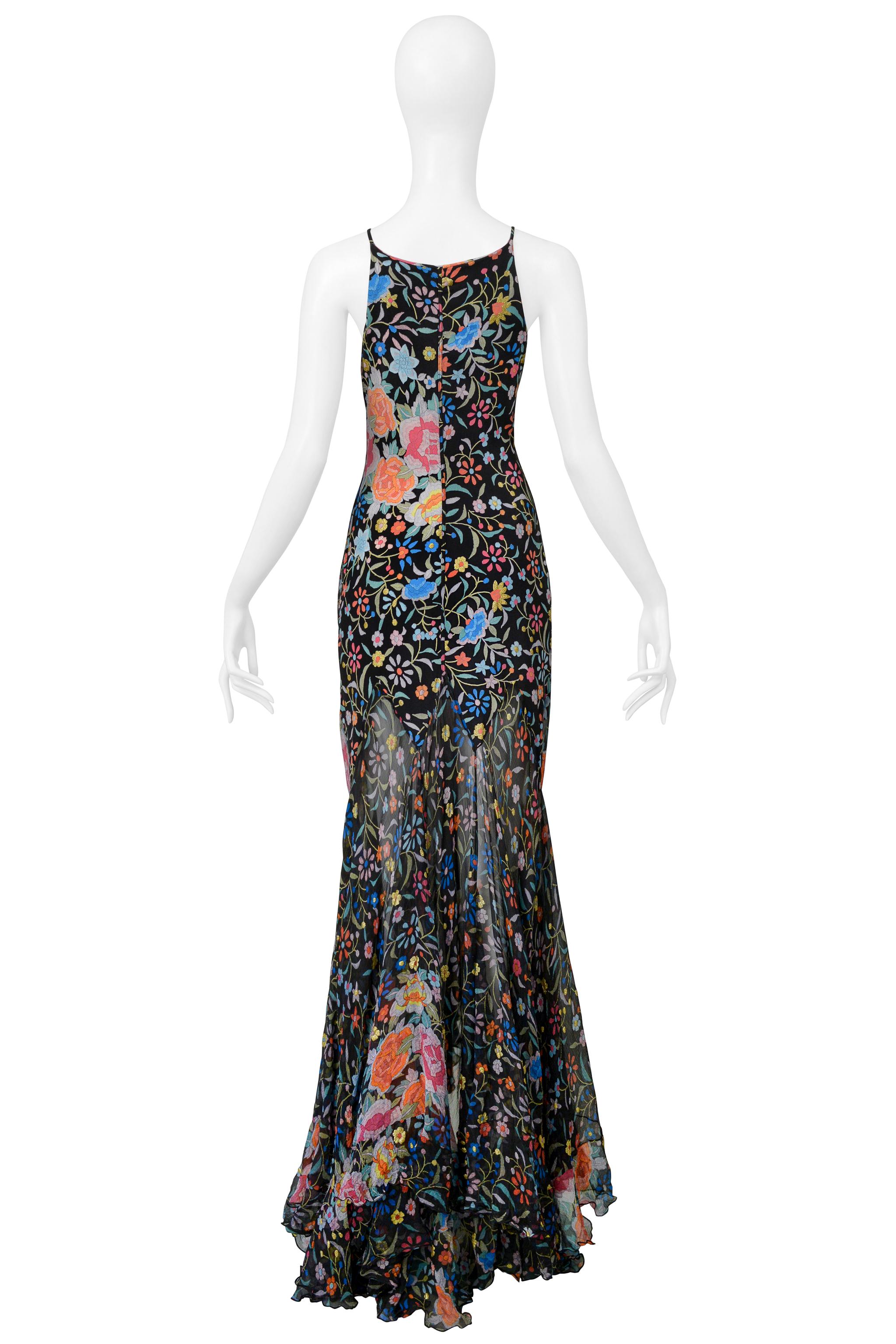Roberto Cavalli - Vestito in seta con stampa floreale nera ricamata - Aw 2004 1