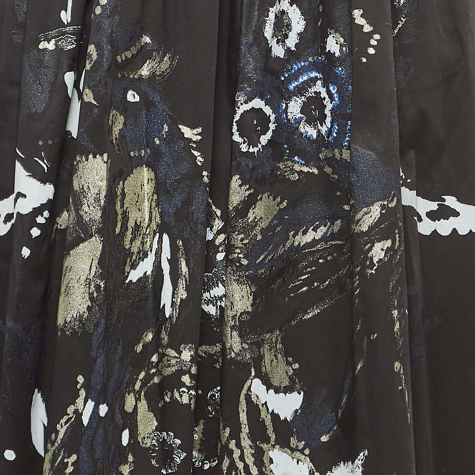 Roberto Cavalli Black Floral Print Cotton Halter Neck Gown M In Excellent Condition For Sale In Dubai, Al Qouz 2