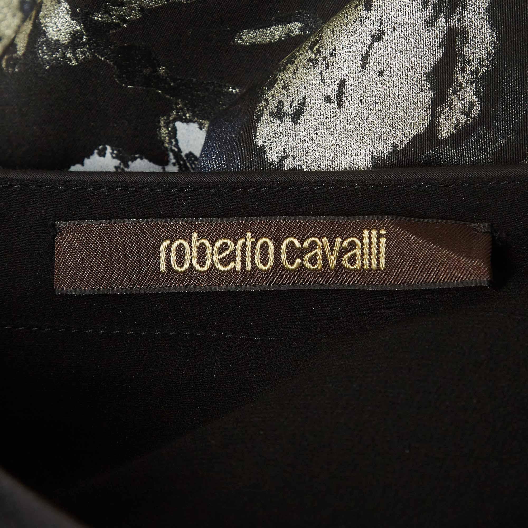 Women's Roberto Cavalli Black Floral Print Cotton Halter Neck Gown M For Sale