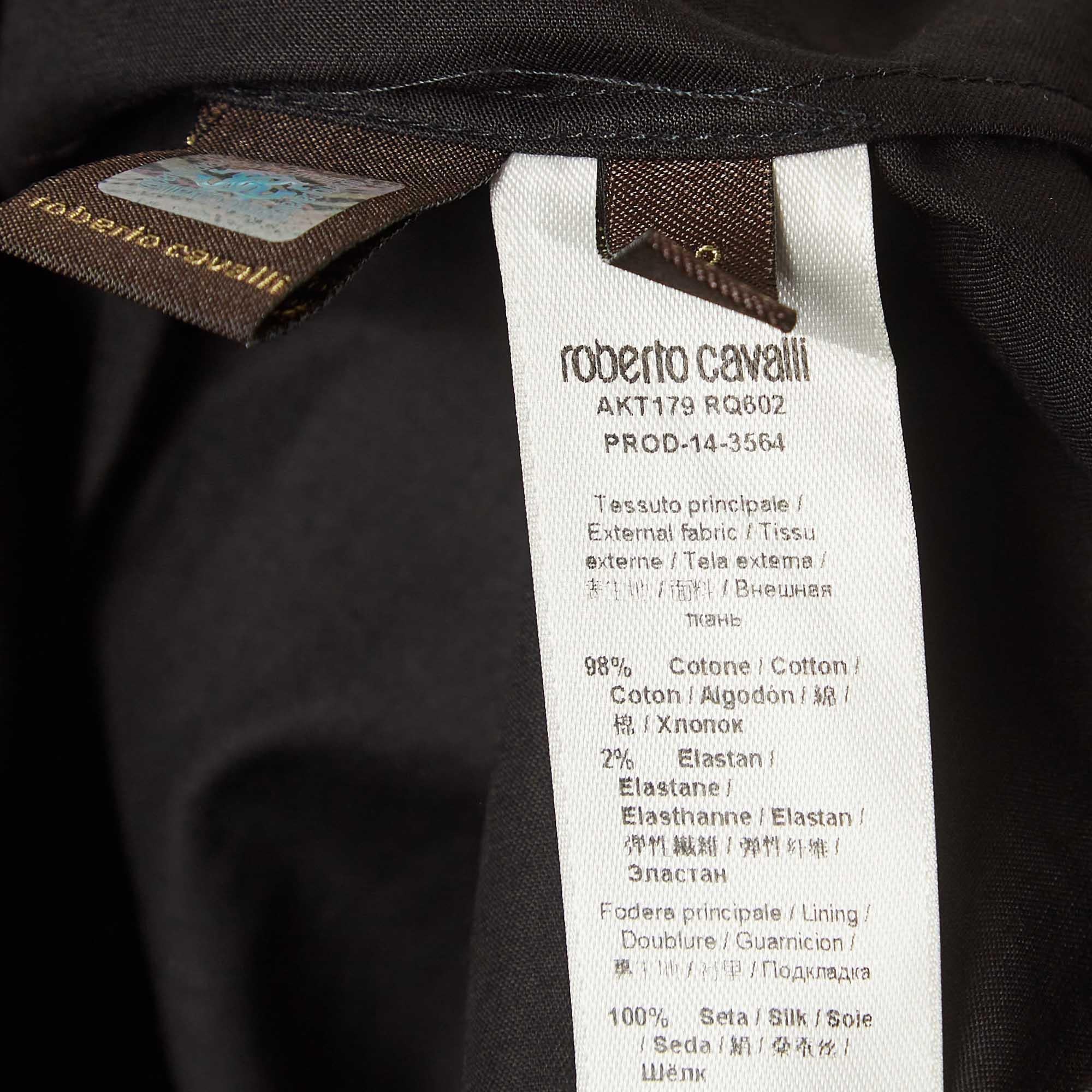 Roberto Cavalli Black Floral Print Cotton Halter Neck Gown M For Sale 1