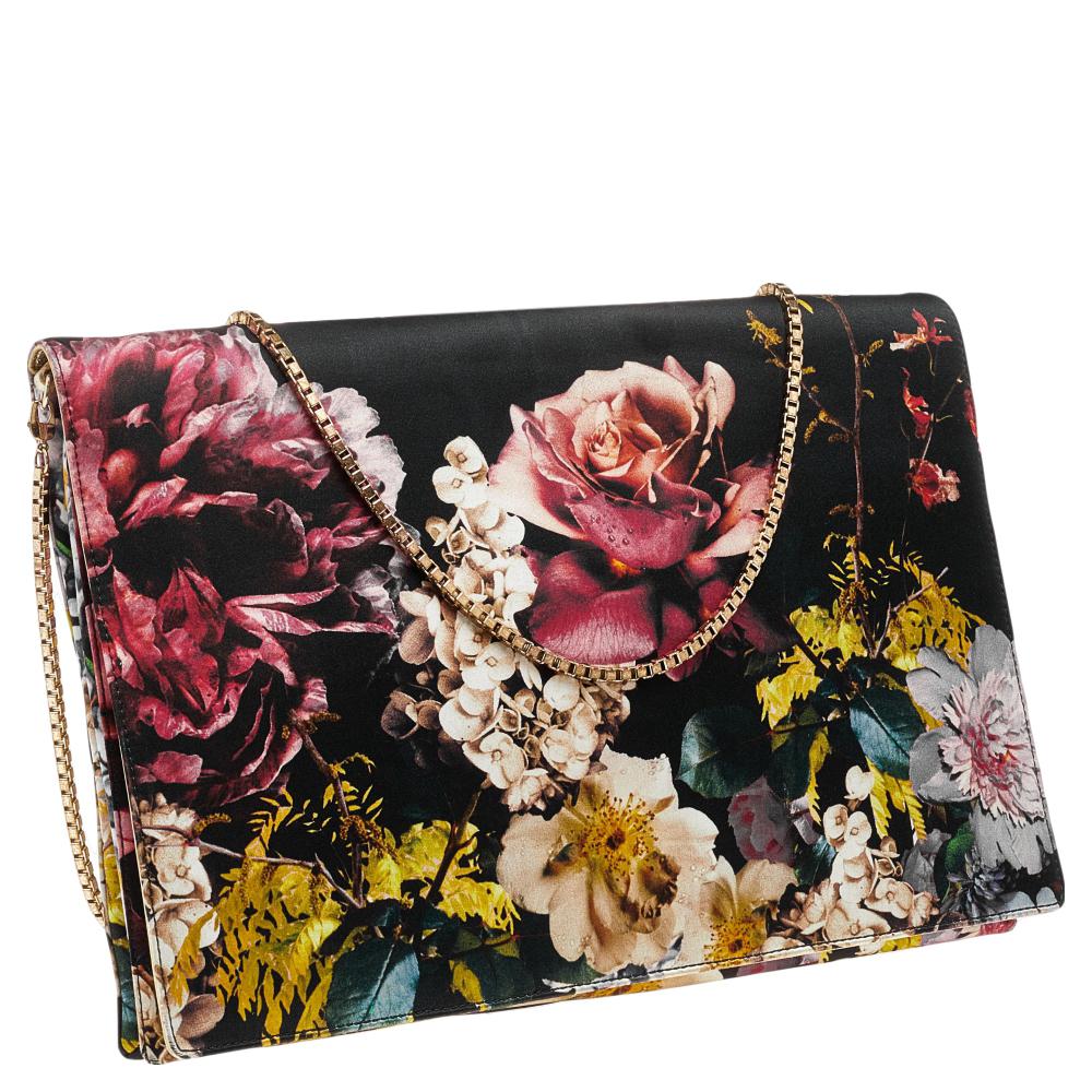 Women's Roberto Cavalli Black Floral Print Satin Shoulder Bag