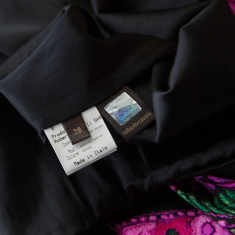 Roberto Cavalli Black Floral Print Silk Pleated Bustier Dress S 1