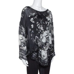 Roberto Cavalli Black Floral Print Silk Sheer Kaftan Blouse S