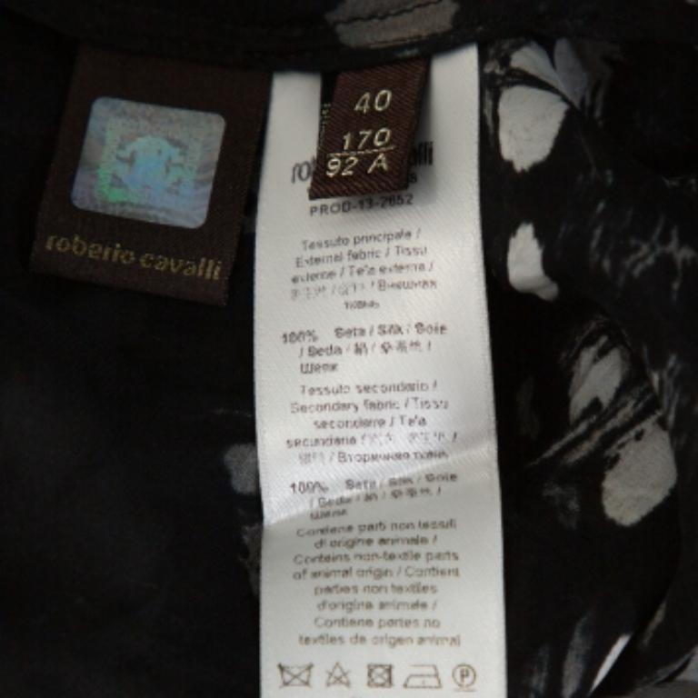 Roberto Cavalli Black Floral Print Silk Sheer Kaftan Blouse S In Good Condition For Sale In Dubai, Al Qouz 2