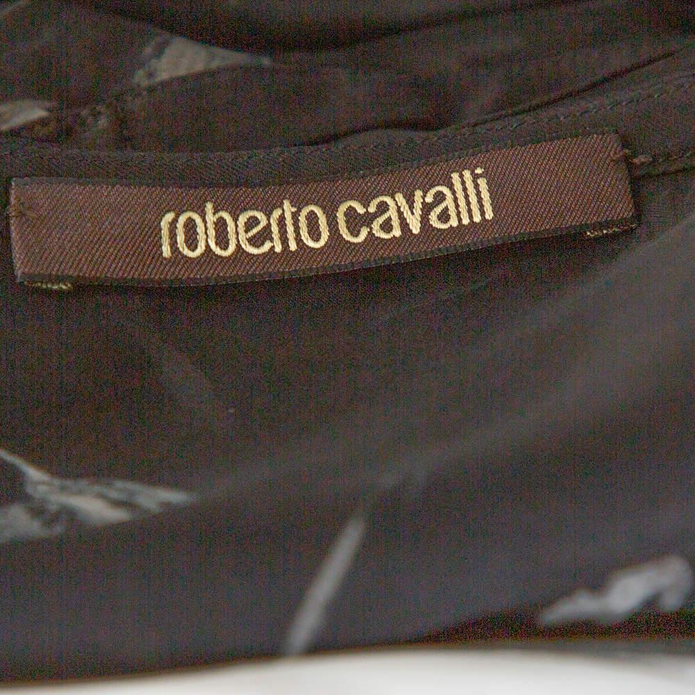  Roberto Cavalli Black Floral Print Silk Sheer Kaftan Blouse S Pour femmes 