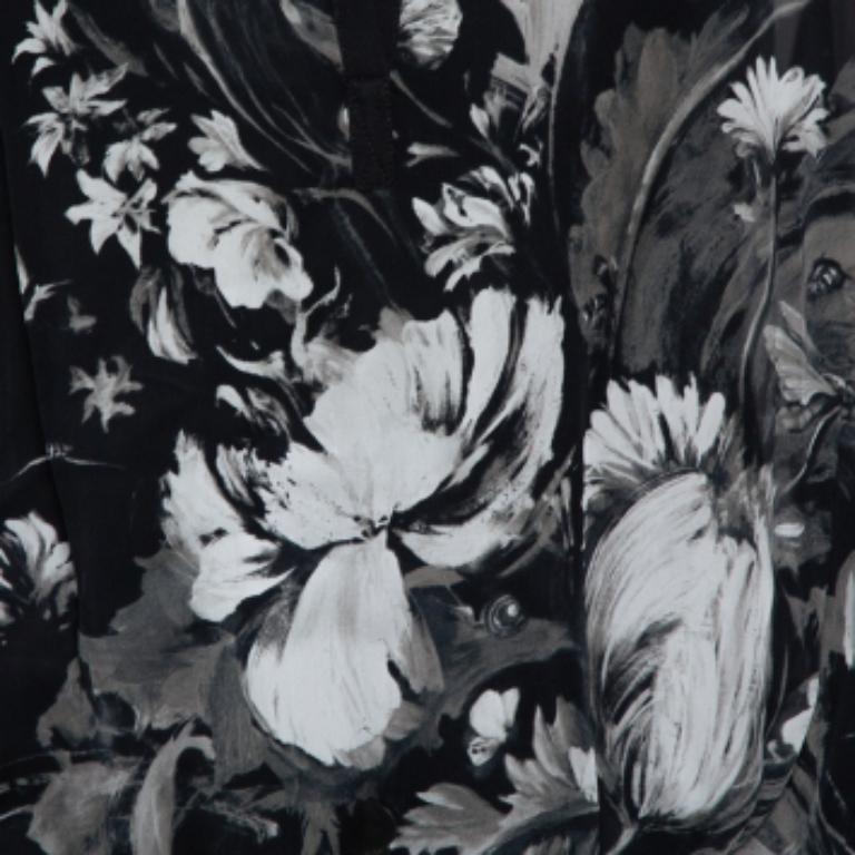 Roberto Cavalli Black Floral Print Silk Sheer Kaftan Blouse S For Sale 1