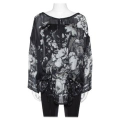 Roberto Cavalli Black Floral Print Silk Sheer Kaftan Blouse S