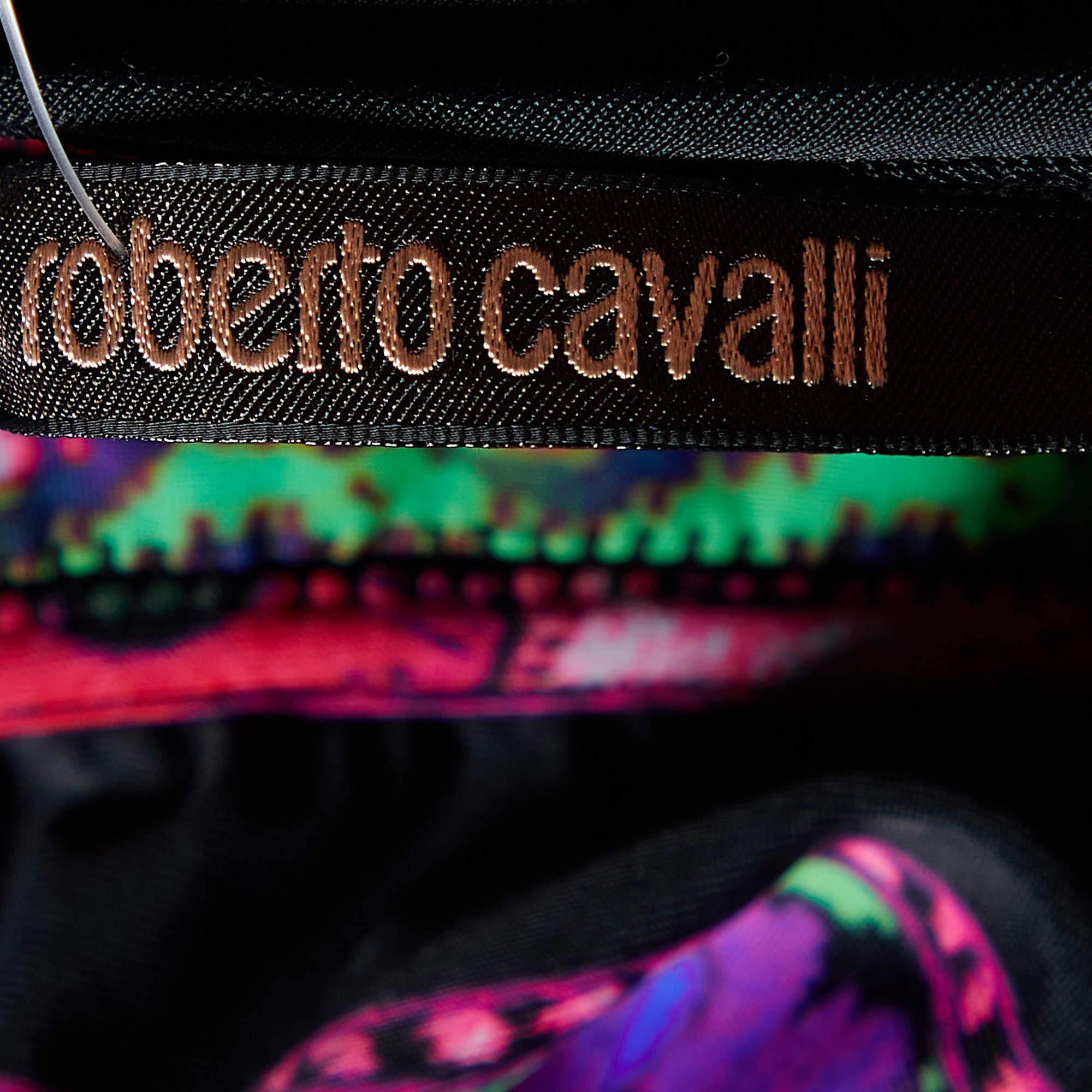 Women's Roberto Cavalli Black Floral Printed Jersey V-Neck Top L For Sale