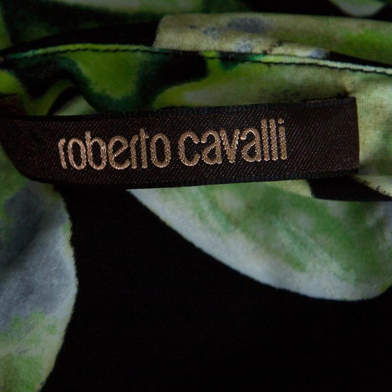 Roberto Cavalli Black Floral Printed Knit Long Sleeve Brooch Detail ...