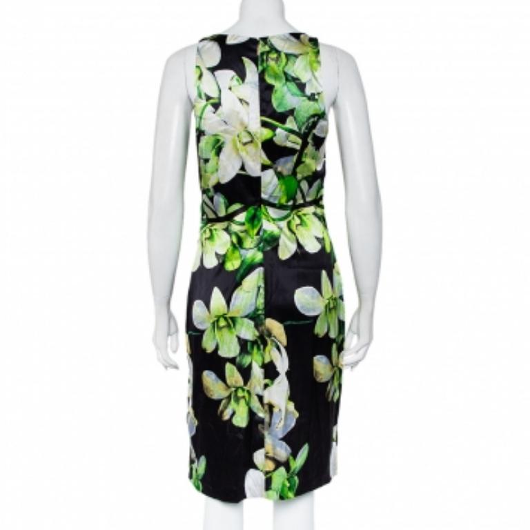 Roberto Cavalli Black Floral Printed Silk Satin Plunging Neck Dress M im Angebot 1