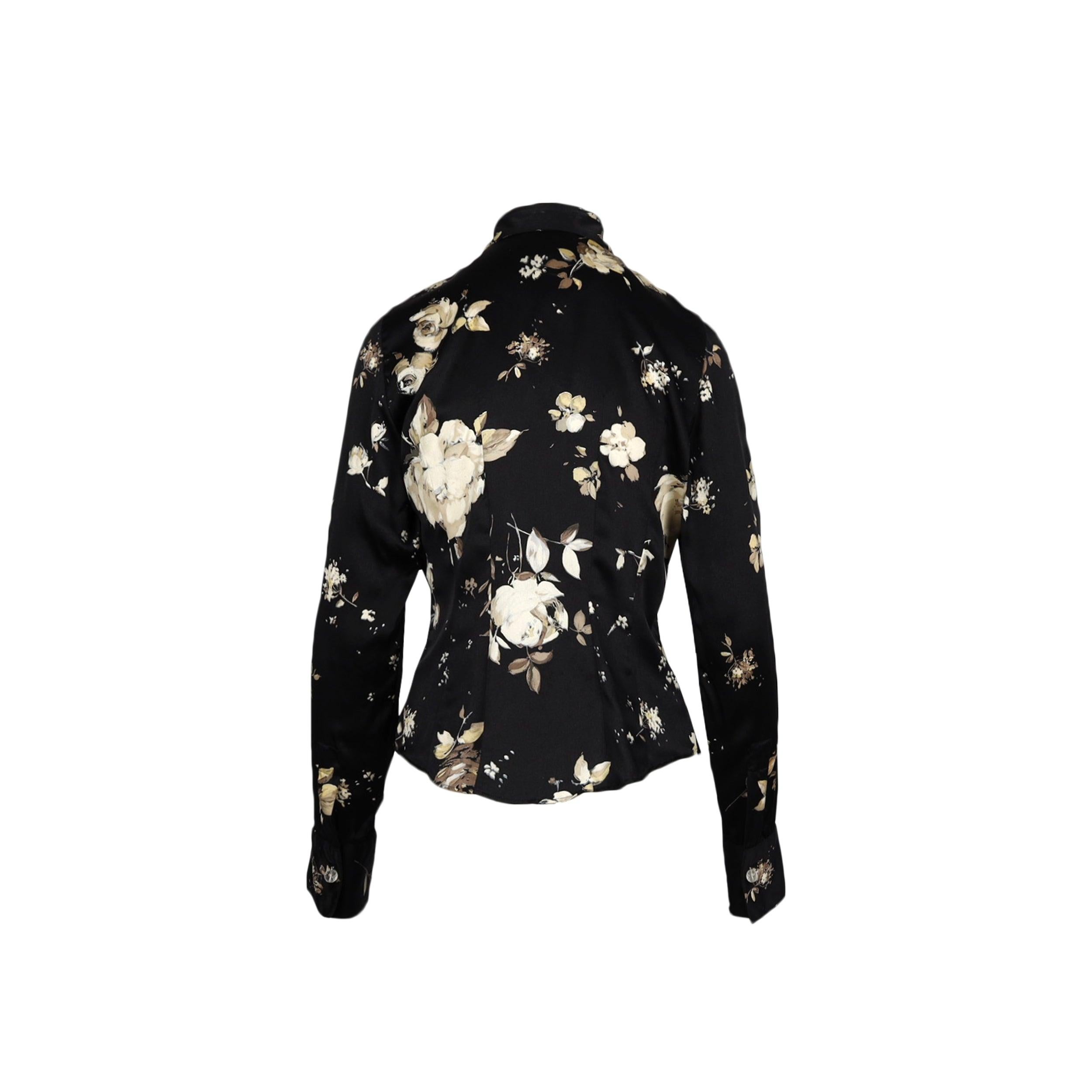 Women's Roberto Cavalli Black Flower Printed Skirt and Top Suit - '00s For Sale