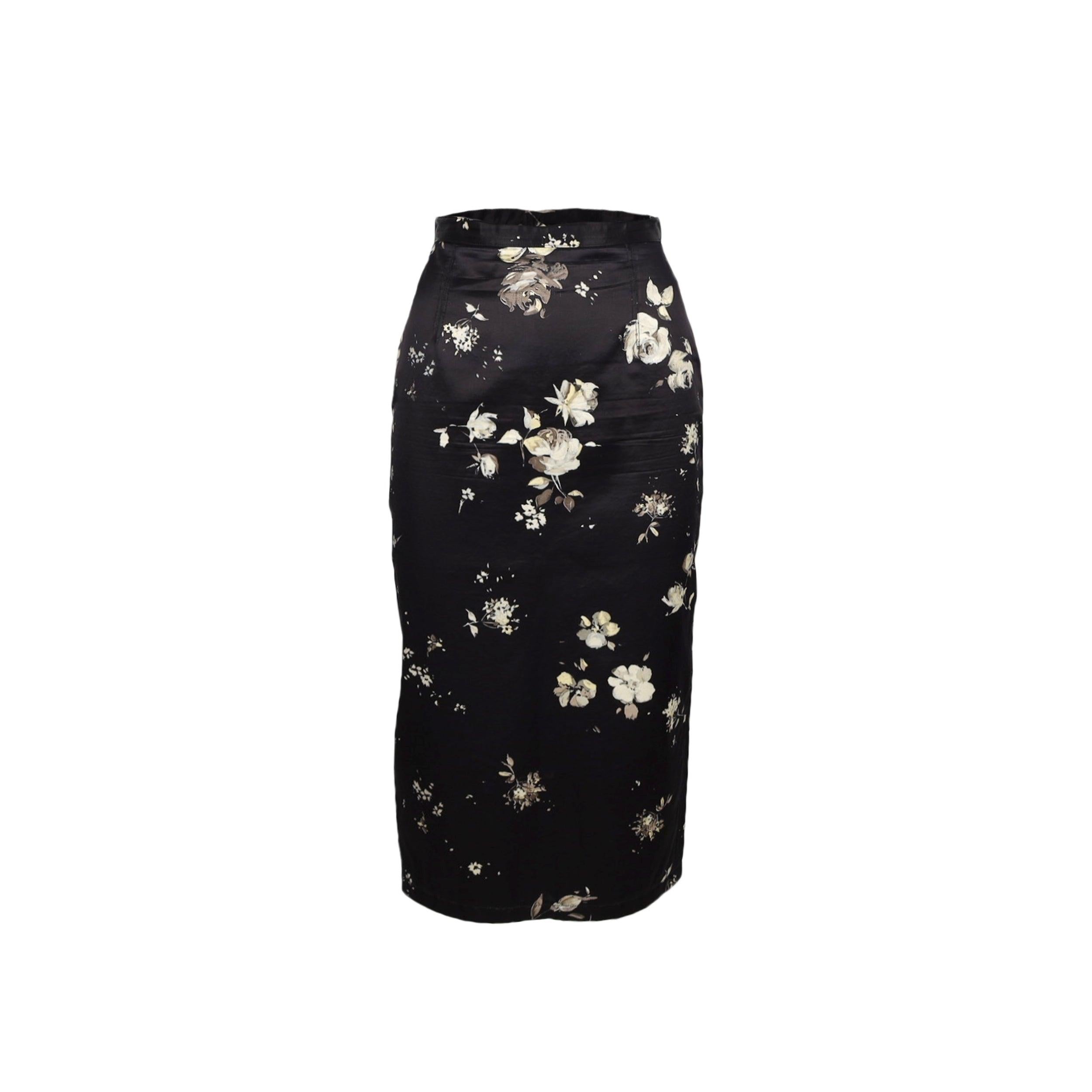 Roberto Cavalli Black Flower Printed Skirt and Top Suit - '00s For Sale 1