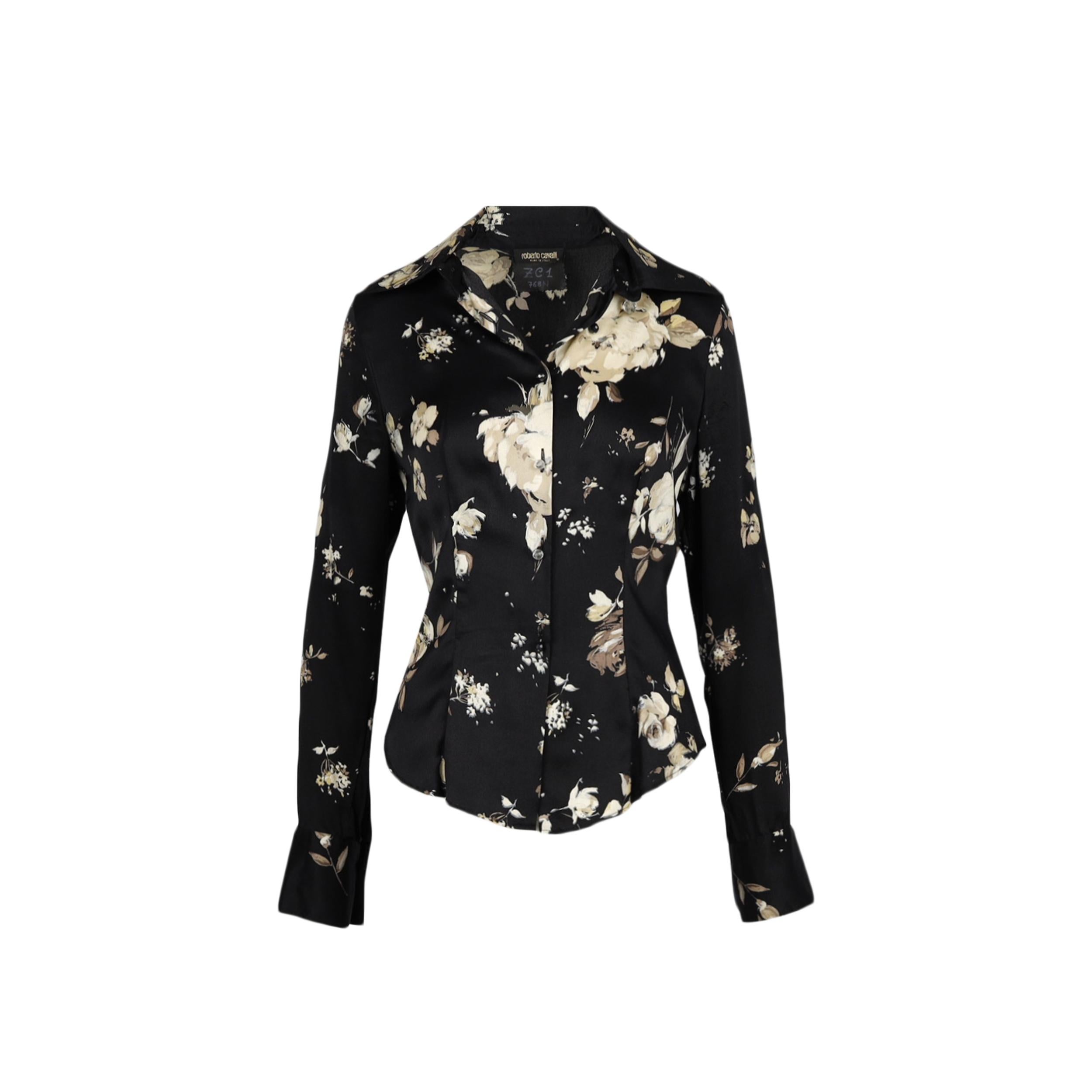Roberto Cavalli Black Flower Printed Skirt and Top Suit For Sale 3