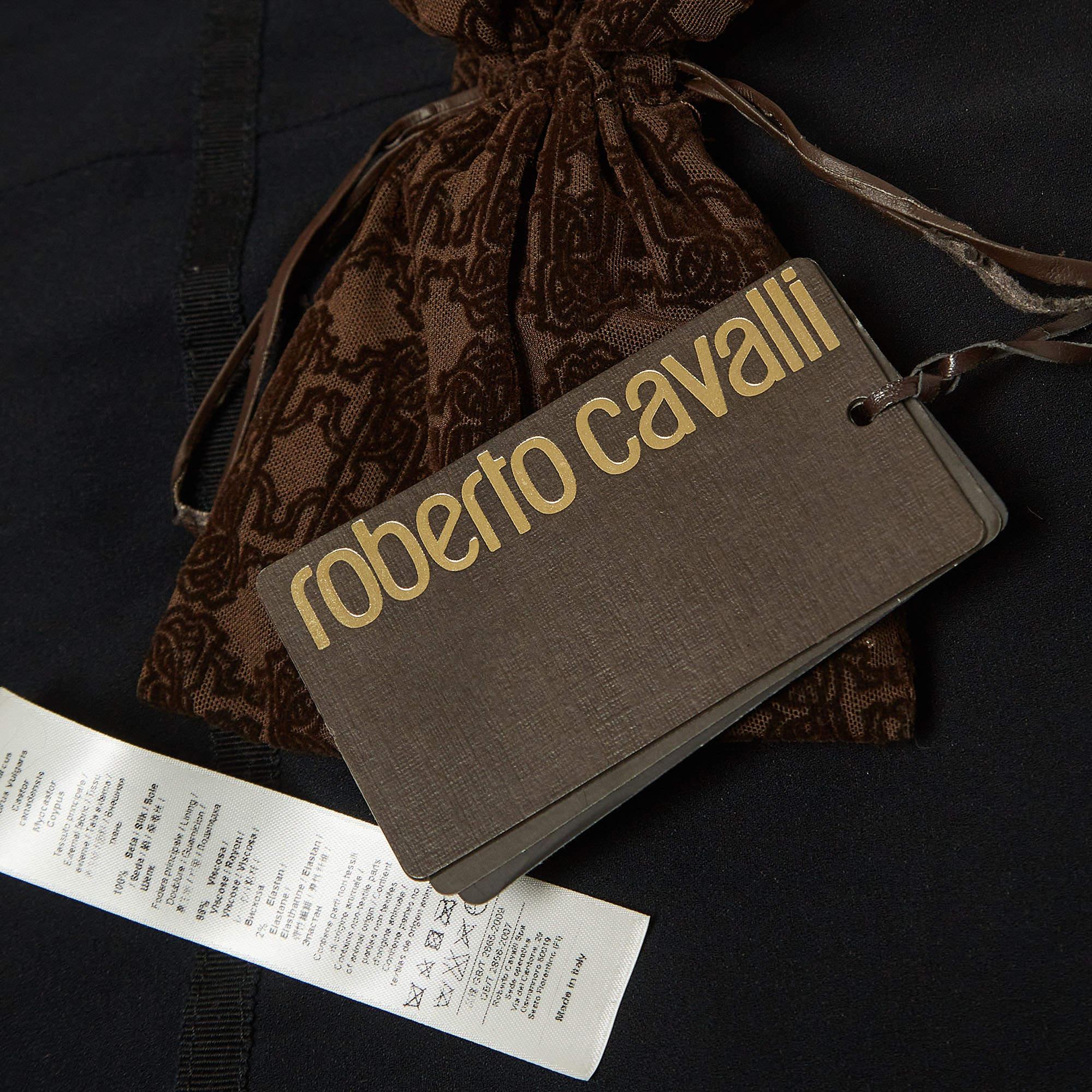 Roberto Cavalli Black Fur Fringed Belted Long Coat L 1