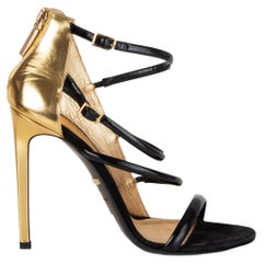 ROBERTO CAVALLI black & gold leather STRAPPY Sandals Shoes 39