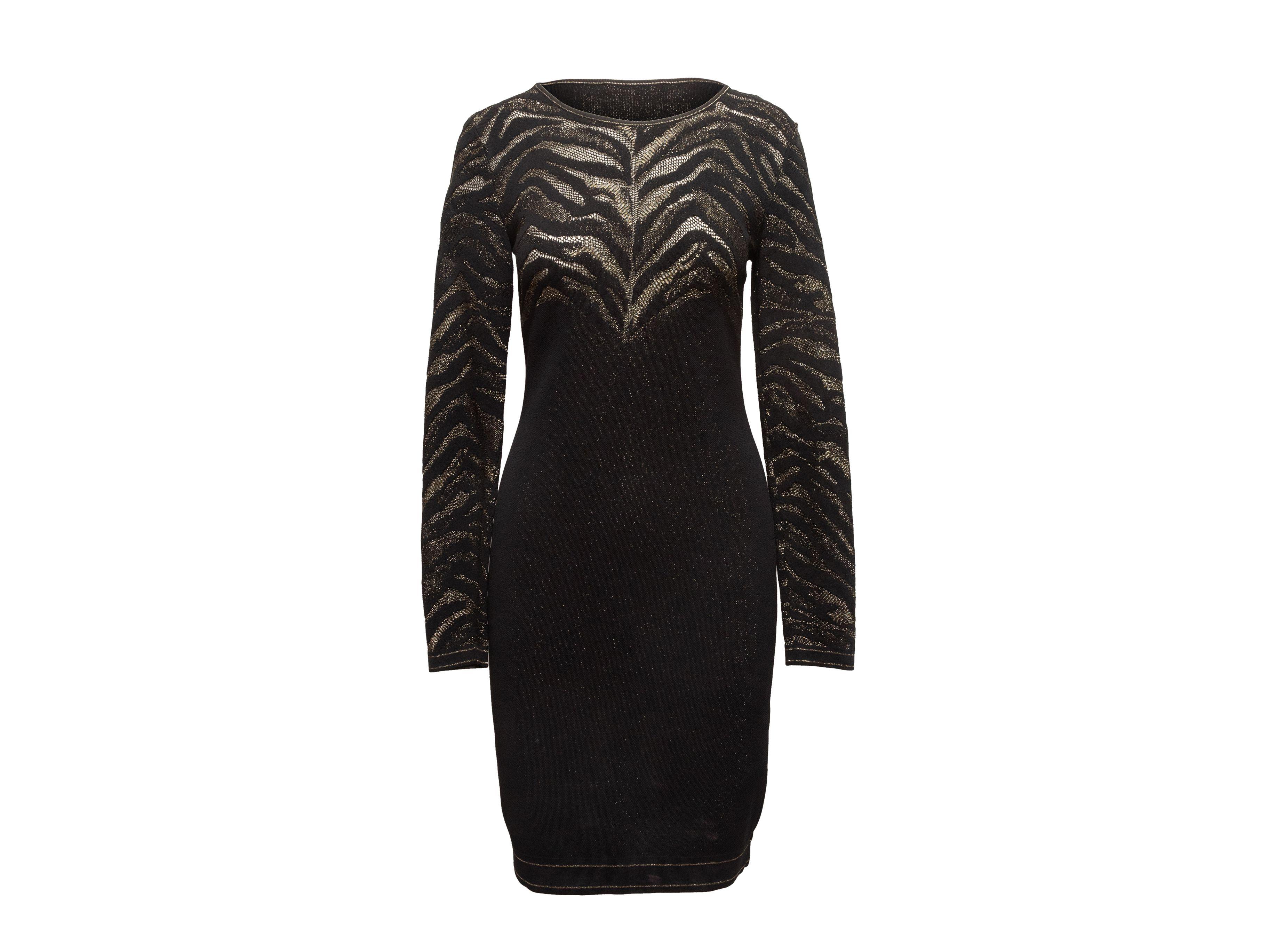Women's Roberto Cavalli Black & Gold Metallic Knit Tiger Patterned Dress For Sale