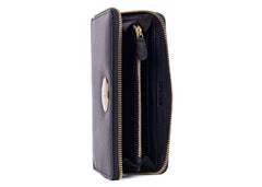 Roberto Cavalli Black Grained Leather Zip around Continental Wallet