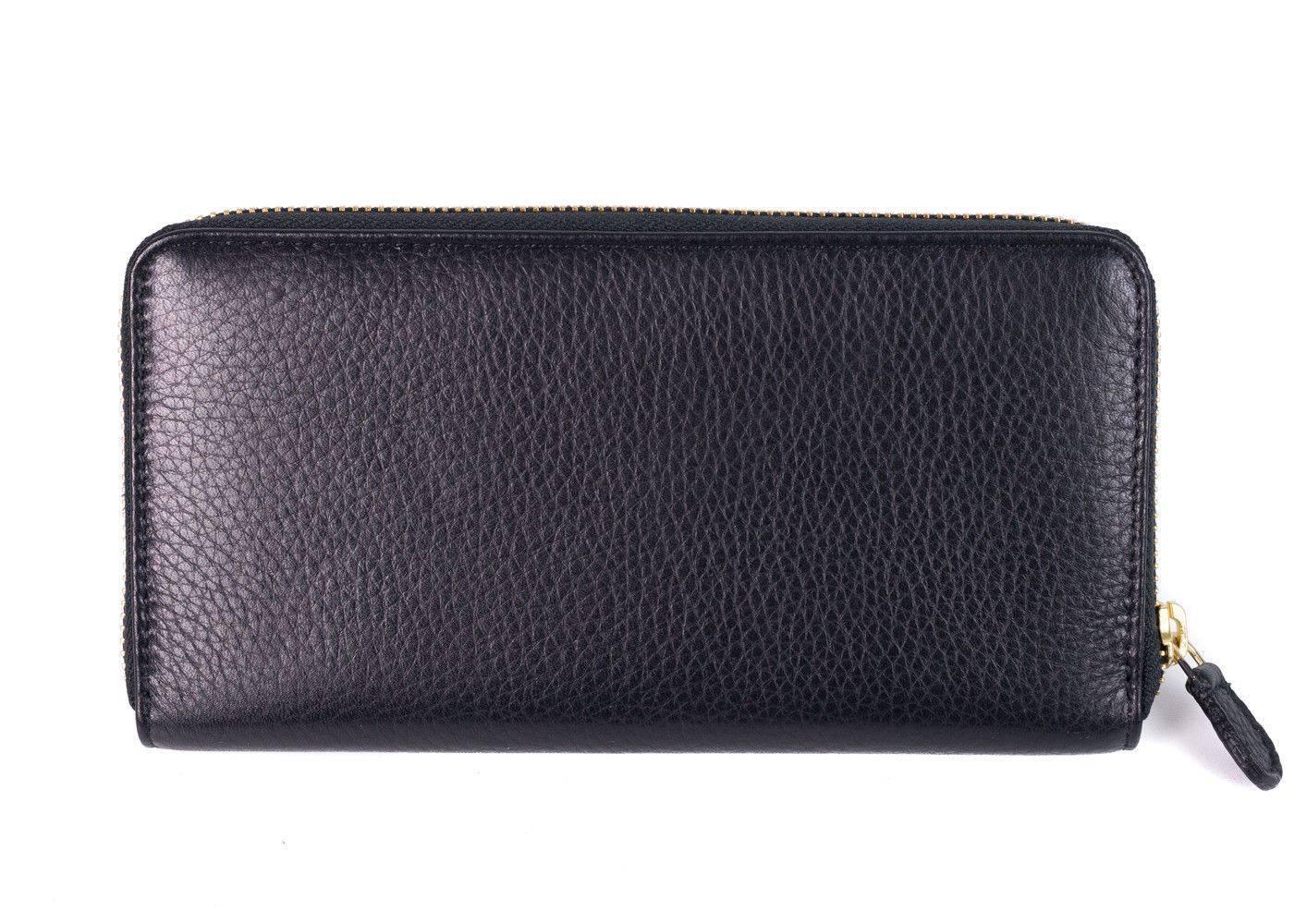 Women's Roberto Cavalli Black Grained Leather Zip around Continental Wallet