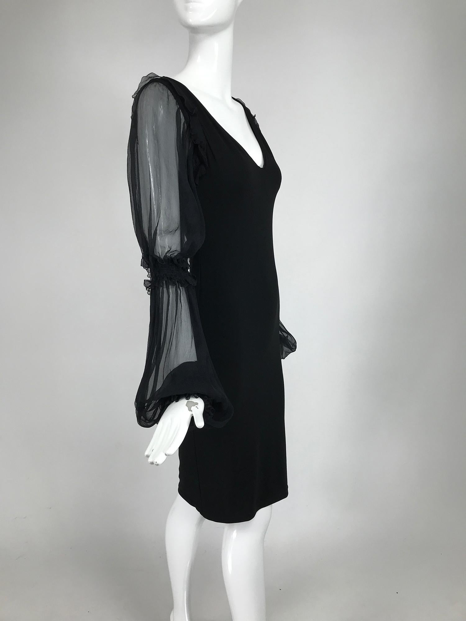 Roberto Cavalli Black Jersey Dress with Black Chiffon Sleeves 3