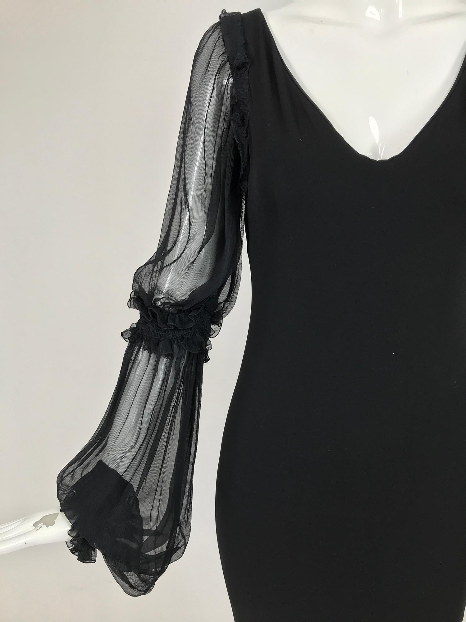 Roberto Cavalli Black Jersey Dress with Black Chiffon Sleeves 4