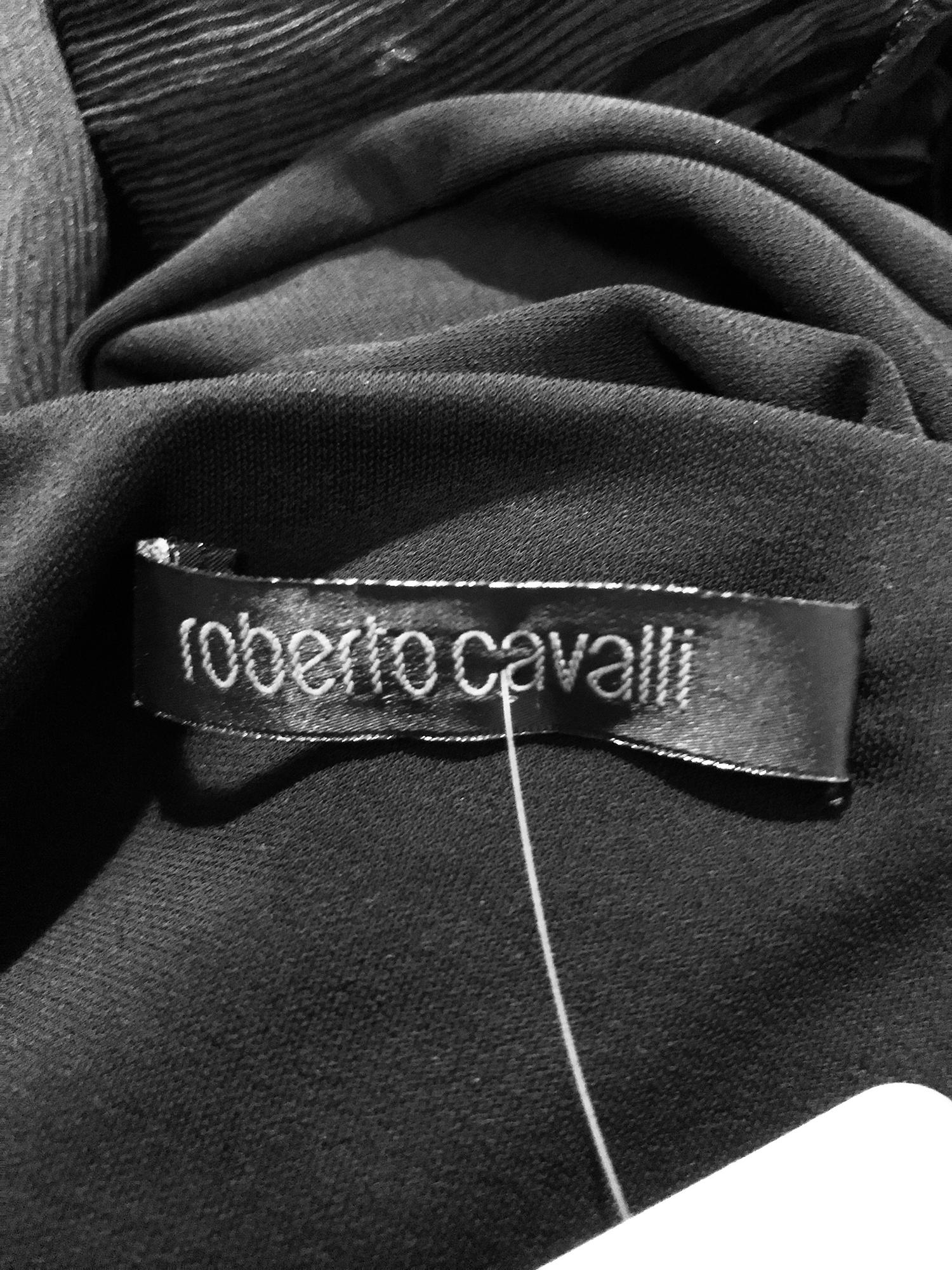 Roberto Cavalli Black Jersey Dress with Black Chiffon Sleeves For Sale ...
