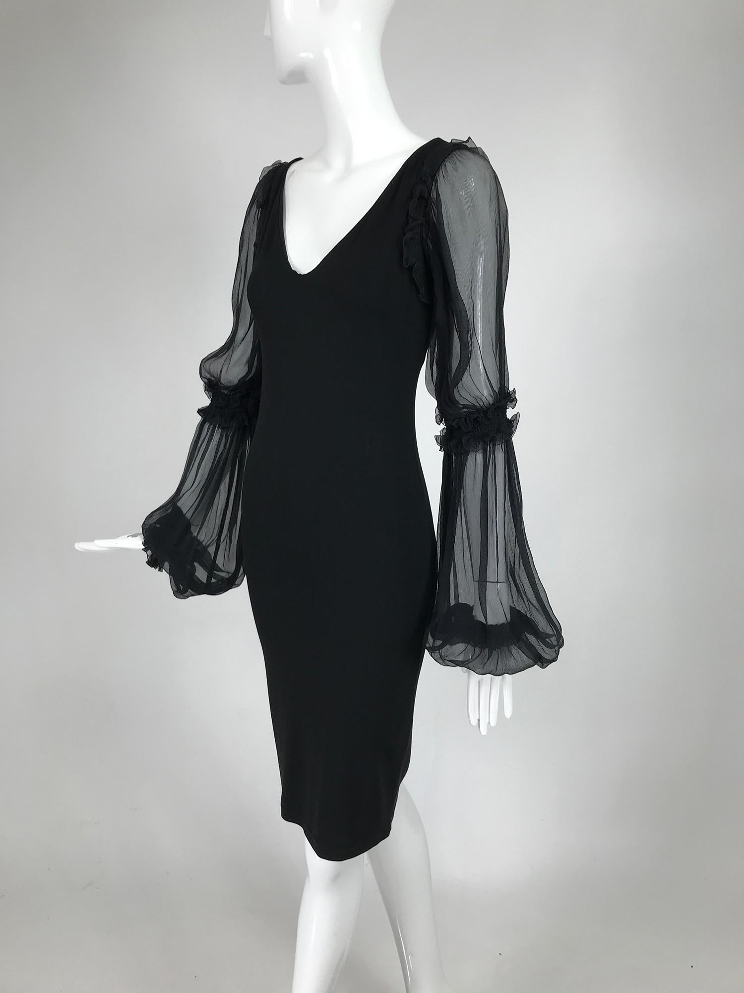 black dress with chiffon sleeves