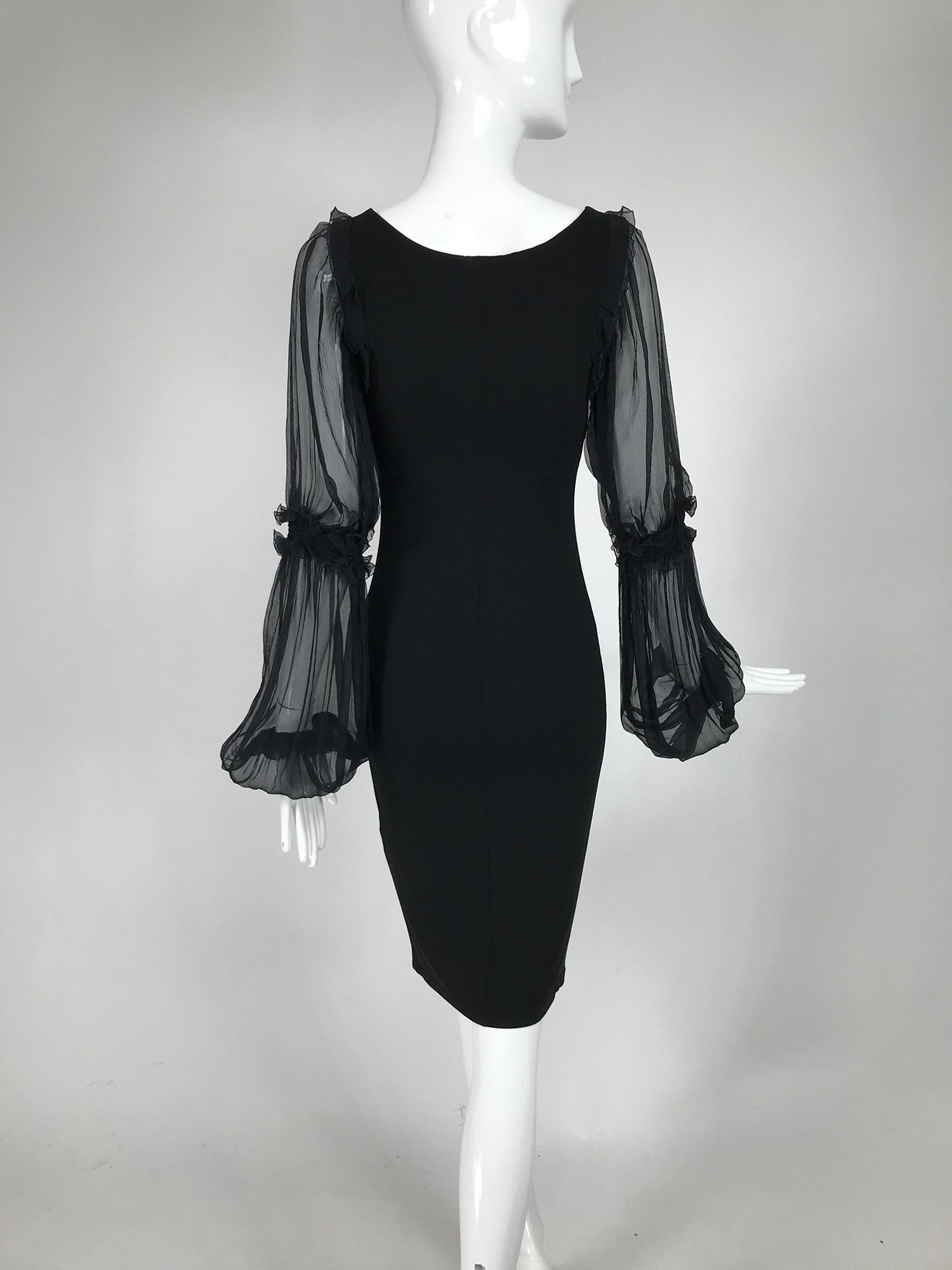 Women's Roberto Cavalli Black Jersey Dress with Black Chiffon Sleeves